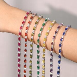 14k Gemstone and Diamond Tennis Bracelet